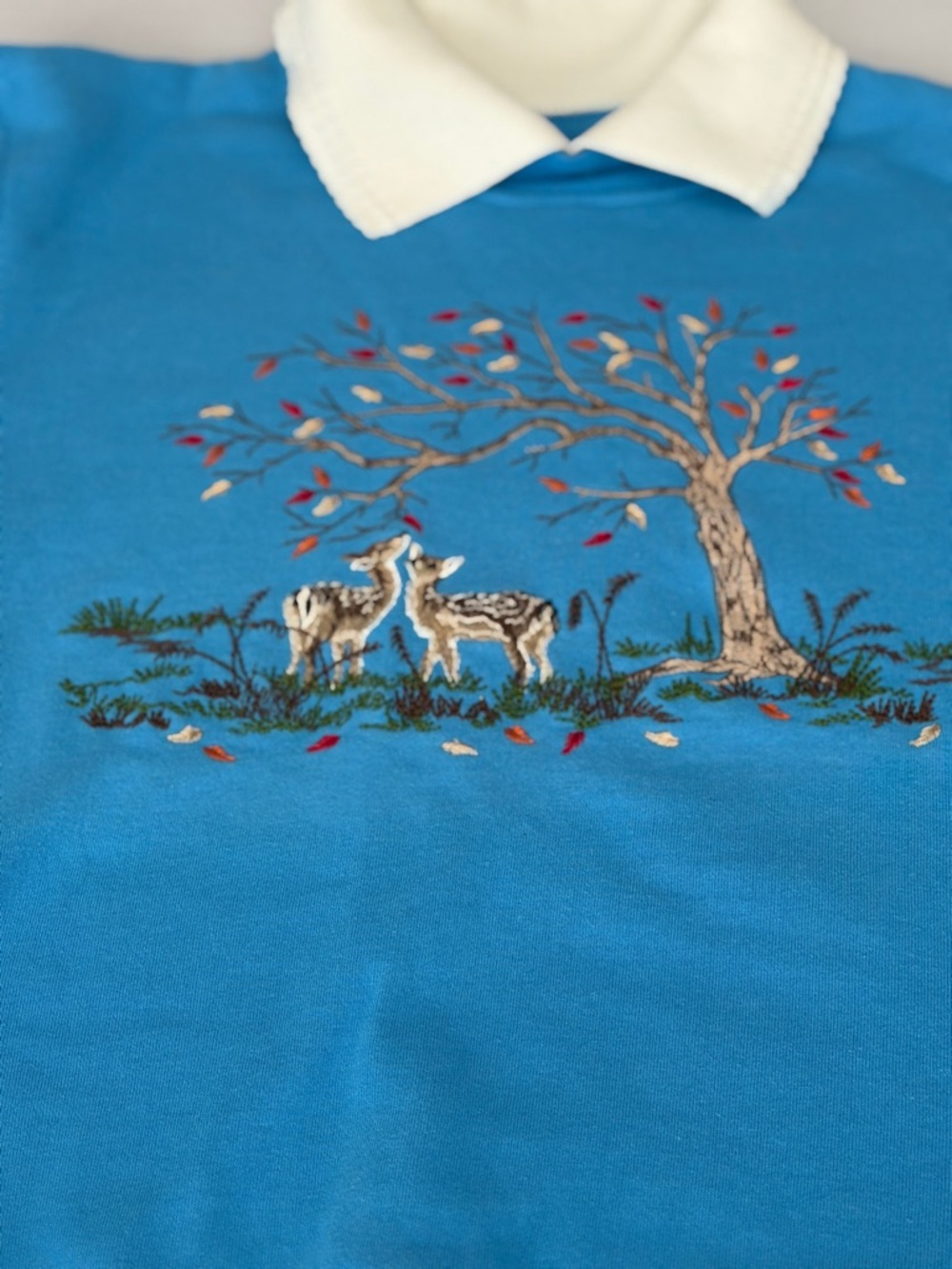 Southern Lady Vintage 90s Blue Embroidered Deer Sweatshirt Collared Women’s S - Picture 2 of 9